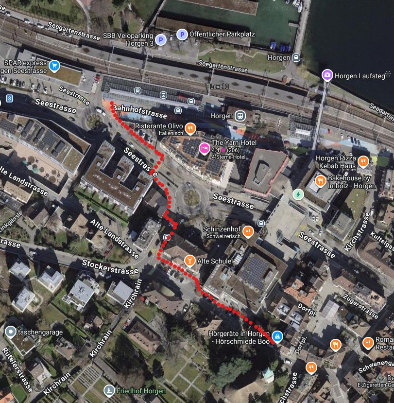 Wegbeschreibung vom Bahnhof Horgen zur Hörschmiede Boo